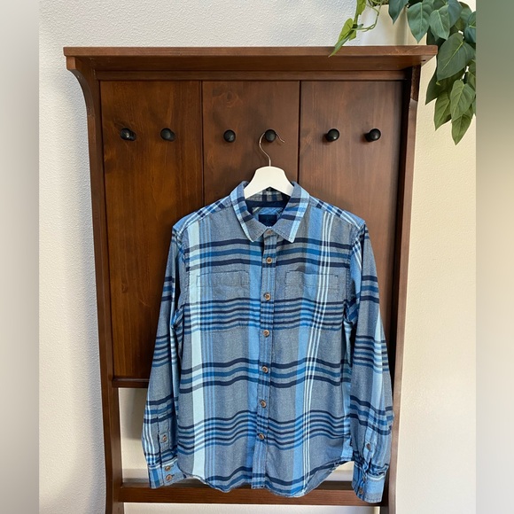 Men’s Prana Blue Plaid 100% Organic Cotton Flannel (Size:S) - Picture 1 of 12